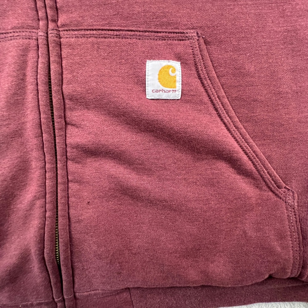 Carhartt Sherpa Lined Hoodie Mens 2XL Tall Burgundy Full Zip Workwear Sweatshirt - Picture 4 of 16